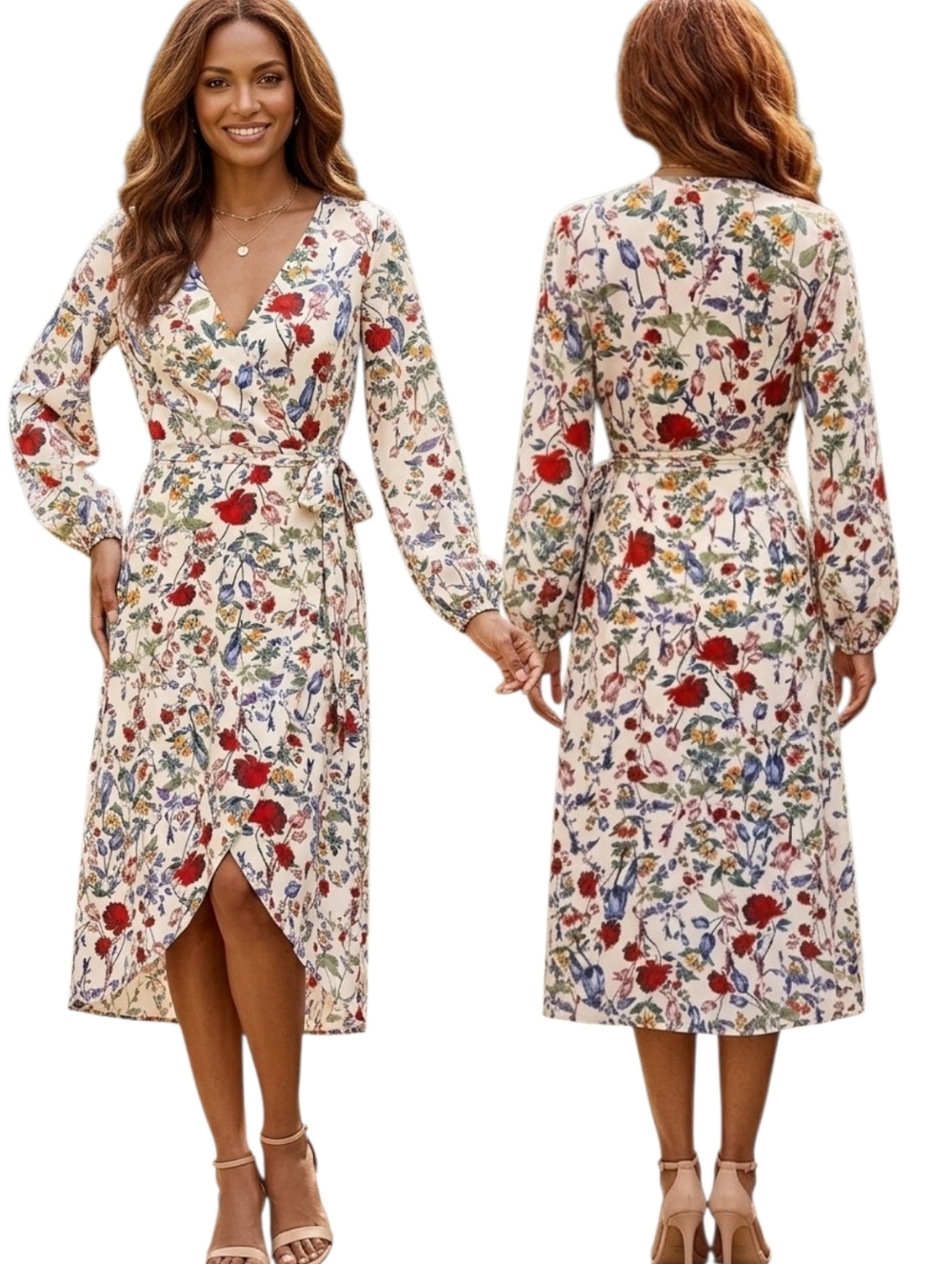 CHELSEA 28 Floral Print Wrap Midi Dress - Size 4